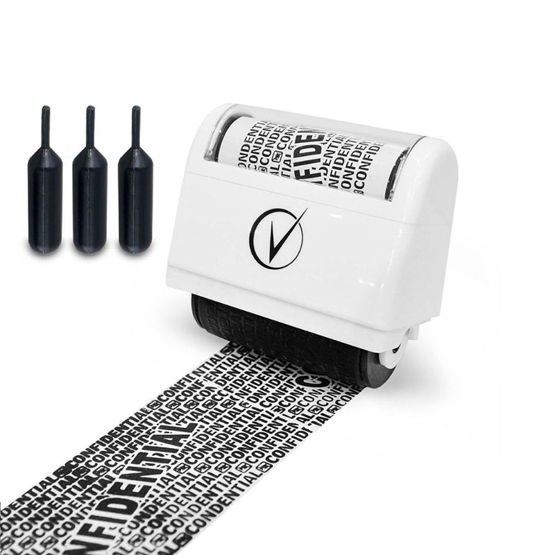 Vantamo Identity Theft Protection Roller Stamp for Hiding Sensitive Information, Wide Confidential Stamp with 3 Ink Refill, Security Stamp Roller for Identity Theft Prevention, Classy White - Image 1